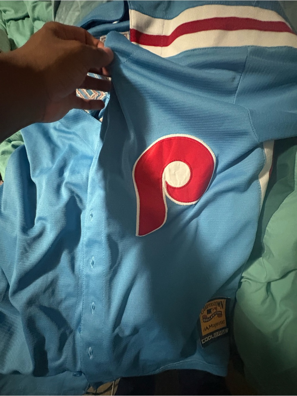 MLB Philadelphia Phillies Light Blue Jersey with Red and White Logo